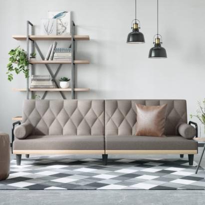 Canapea extensibilă cu cotiere, gri taupe, textil GartenMobel Dekor