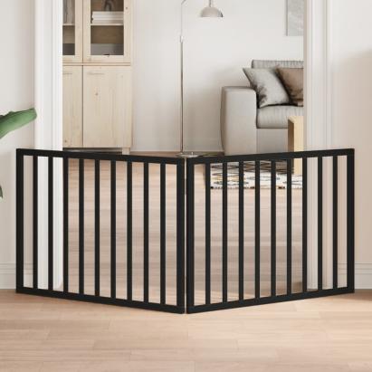 Poartă de acces pentru câini pliabilă, 2 panouri, neagră, 160 cm, lemn de plop GartenMobel Dekor