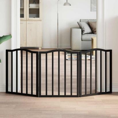 Poartă pentru câini pliabilă 3 panouri negru, 150 cm, lemn plop GartenMobel Dekor