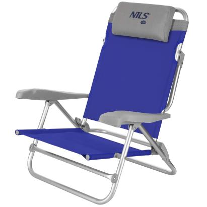 Scaun pliabil de camping Nils Camp NC3502, 5 pozitii, Albastru-Gri