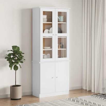 Vitrină din sticlă „ALTA”, alb, 77x35x186,5 cm, lemn masiv pin GartenMobel Dekor