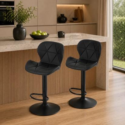 Set 2 scaune de bucatarie/bar, Artool, West, rotativ, piele ecologica neagra, picior metal negru, 46x48.5x90-111 cm GartenVIP DiyLine