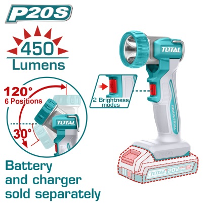TOTAL - LAMPA DE LUCRU - 450 LUMENI - LI-ION - 20V (NU INCLUDE ACUMULATOR SI INCARCATOR)