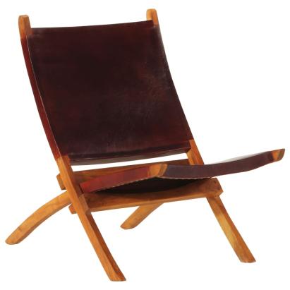 Scaun relaxant pliant, maro închis, piele naturală GartenMobel Dekor