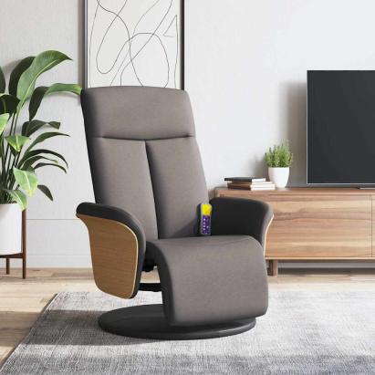 Fotoliu masaj rabatabil cu suport picioare, gri taupe, textil GartenMobel Dekor