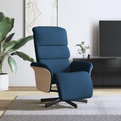 Fotoliu rabatabil cu suport de picioare, albastru, textil GartenMobel Dekor