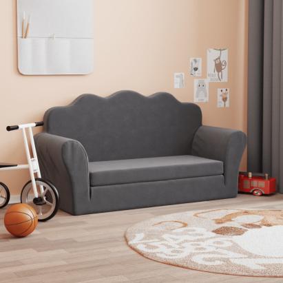 Canapea extensibilă de copii cu 2 locuri, antracit, pluș moale GartenMobel Dekor