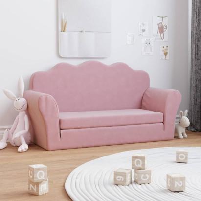 Canapea extensibilă pentru copii cu 2 locuri, roz, pluș moale GartenMobel Dekor