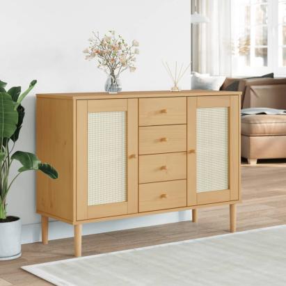 Servantă SENJA, aspect ratan maro, 112x40x80 cm, lemn masiv pin GartenMobel Dekor