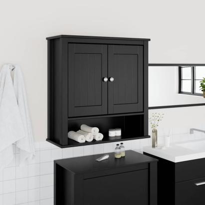 Dulap de baie de perete "BERG" negru 69,5x27x71,5 cm lemn masiv GartenMobel Dekor