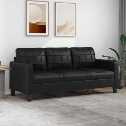 Canapea cu 3 locuri, negru, 180 cm, piele ecologică GartenMobel Dekor