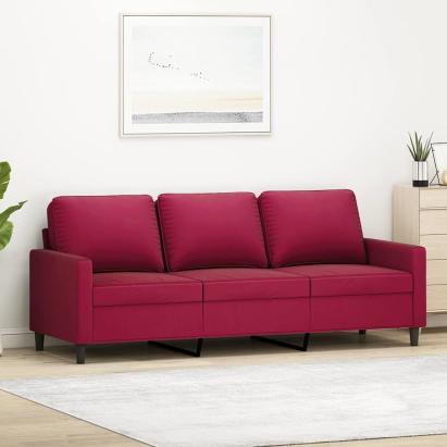 Canapea cu 3 locuri, roșu vin, 180 cm, material catifea GartenMobel Dekor