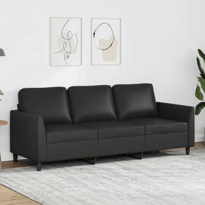 Canapea cu 3 locuri, negru, 180 cm, piele ecologică GartenMobel Dekor