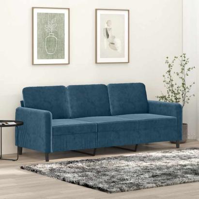 Canapea cu 3 locuri, albastru, 180 cm, catifea GartenMobel Dekor