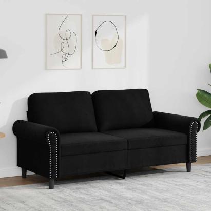 Canapea cu 2 locuri, negru, 140 cm, catifea GartenMobel Dekor