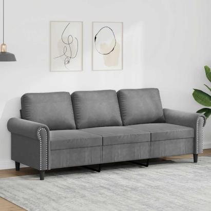 Canapea cu 3 locuri, gri închis, 180 cm, material catifea GartenMobel Dekor