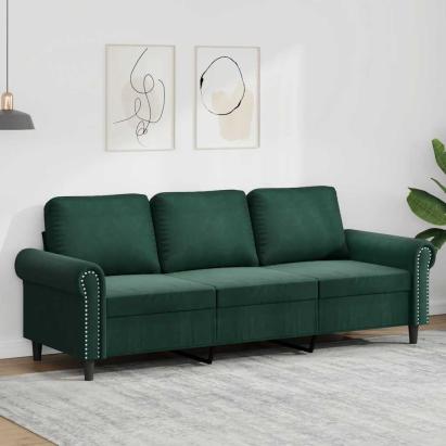 Canapea cu 3 locuri, verde închis, 180 cm, catifea GartenMobel Dekor