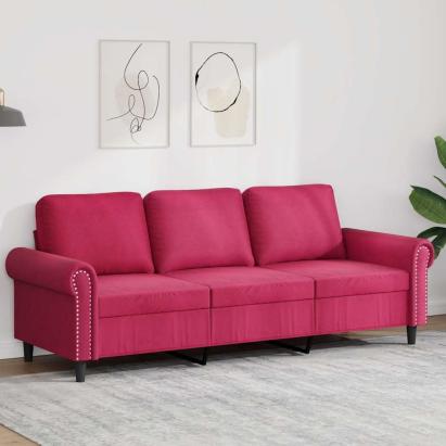 Canapea cu 3 locuri, roșu vin, 180 cm, material catifea GartenMobel Dekor