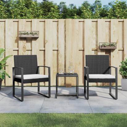 Set mobilier de grădină cu perne, 3 piese, negru, PP ratan GartenMobel Dekor