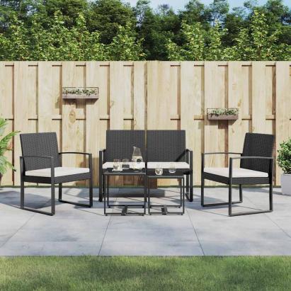 Set mobilier de grădină cu perne, 5 piese, negru, PP ratan GartenMobel Dekor