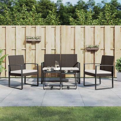 Set mobilier de grădină cu perne, 5 piese, maro, PP ratan GartenMobel Dekor