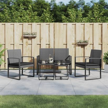 Set mobilier de grădină cu perne, 5 piese, gri închis, PP ratan GartenMobel Dekor