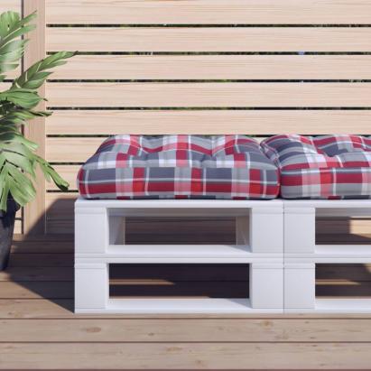 Pernă de paleți, roșu carouri, 60x60x12 cm, material textil GartenMobel Dekor