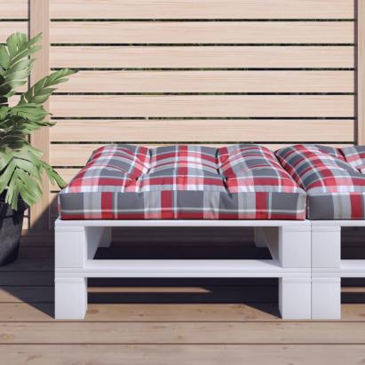 Pernă de paleți, roșu carouri, 80x80x12 cm, material textil GartenMobel Dekor