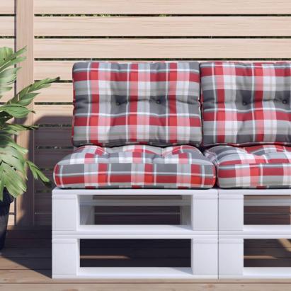 Pernă de paleți, roșu carouri, 60x40x12 cm, material textil GartenMobel Dekor