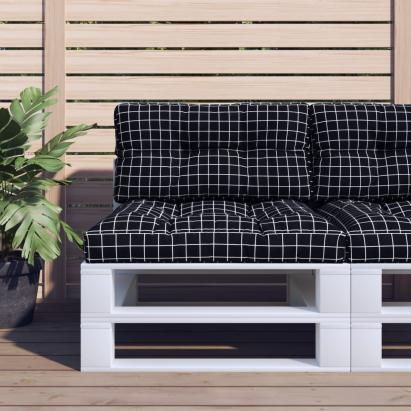 Pernă de paleți, negru, 70x40x12 cm, textil, model carouri GartenMobel Dekor