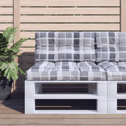 Pernă de paleți, gri carouri, 80x40x12 cm, material textil GartenMobel Dekor
