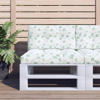 Perne de paleți, 2 buc., model cu frunze, textil GartenMobel Dekor