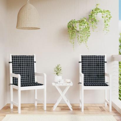 Perne de scaun spătar jos, 2 buc. negru, model carouri, textil GartenMobel Dekor