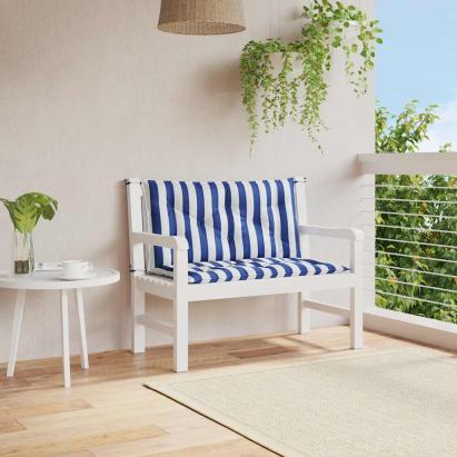 Perne bancă grădină, 2 buc., albastru&alb, 100x50x7 cm, textil GartenMobel Dekor