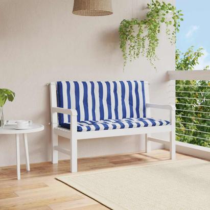 Perne bancă grădină, 2 buc., albastru&alb, 120x50x7 cm, textil GartenMobel Dekor