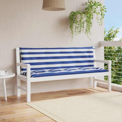 Perne bancă, 2 buc., 150x50x7 cm dungi albastre și albe, oxford GartenMobel Dekor