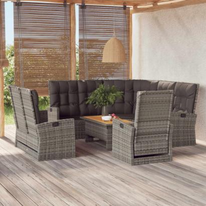 Set mobilier de grădină cu perne, 4 piese, gri, poliratan GartenMobel Dekor