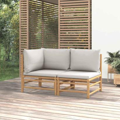 Set mobilier de grădină cu perne gri deschis, 2 piese, bambus GartenMobel Dekor