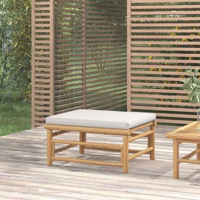 Taburet de grădină, pernă gri deschis, bambus GartenMobel Dekor