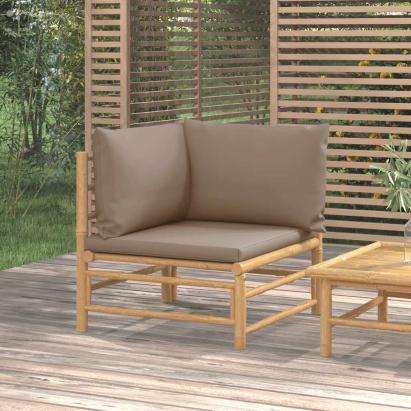 Canapea de colț pentru grădină, perne gri taupe, bambus6 GartenMobel Dekor