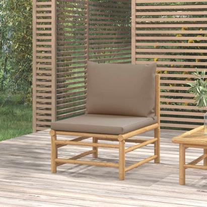 Canapea de mijloc pentru grădină, perne gri taupe, bambus GartenMobel Dekor