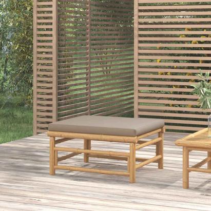 Taburet de grădină, pernă gri taupe, bambus GartenMobel Dekor