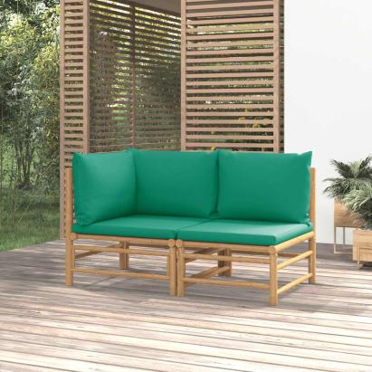 Set mobilier de grădină cu perne verzi, 2 piese, bambus GartenMobel Dekor