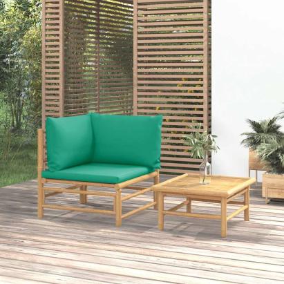 Set mobilier de grădină cu perne verzi, 2 piese, bambus GartenMobel Dekor