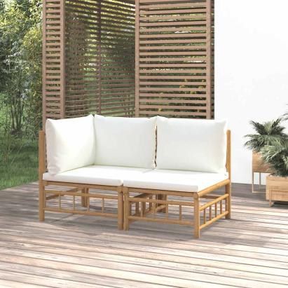 Set mobilier de grădină cu perne alb crem, 2 piese, bambus GartenMobel Dekor