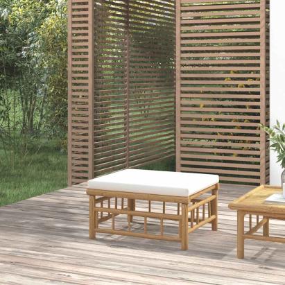 Taburet de grădină cu pernă alb crem, bambus GartenMobel Dekor