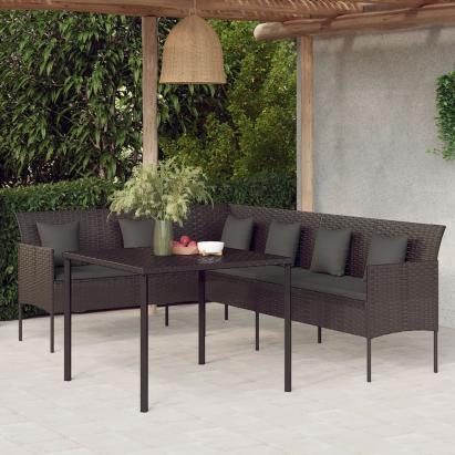 Set mobilier de grădină cu perne, 2 piese, negru, poliratan GartenMobel Dekor