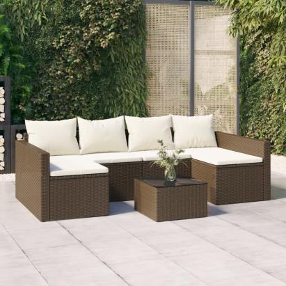 Set șezlong de grădină cu perne, 2 piese, maro, poliratan GartenMobel Dekor