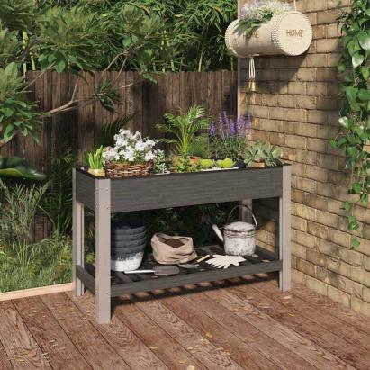 Strat înălțat de grădină cu raft, gri, 120x50x75 cm, WPC GartenMobel Dekor