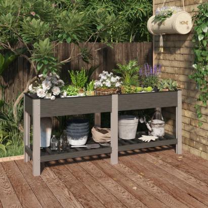 Strat înălțat de grădină cu raft, gri, 175x50x75 cm, WPC GartenMobel Dekor
